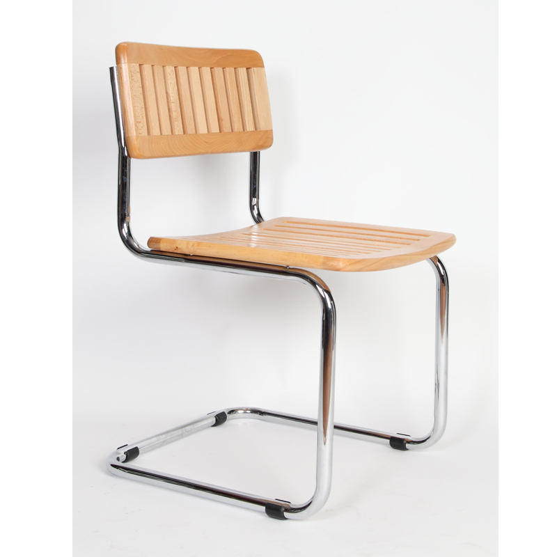 WALNUT Slat Wood Breuer Metal Chair 