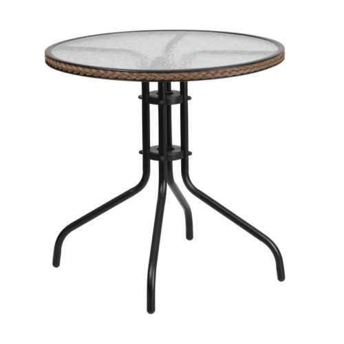 Restaurant Round Tempered Glass Metal Table 28.75"