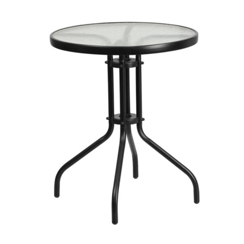 Restaurant Round Tempered Glass Metal Table 23.75"