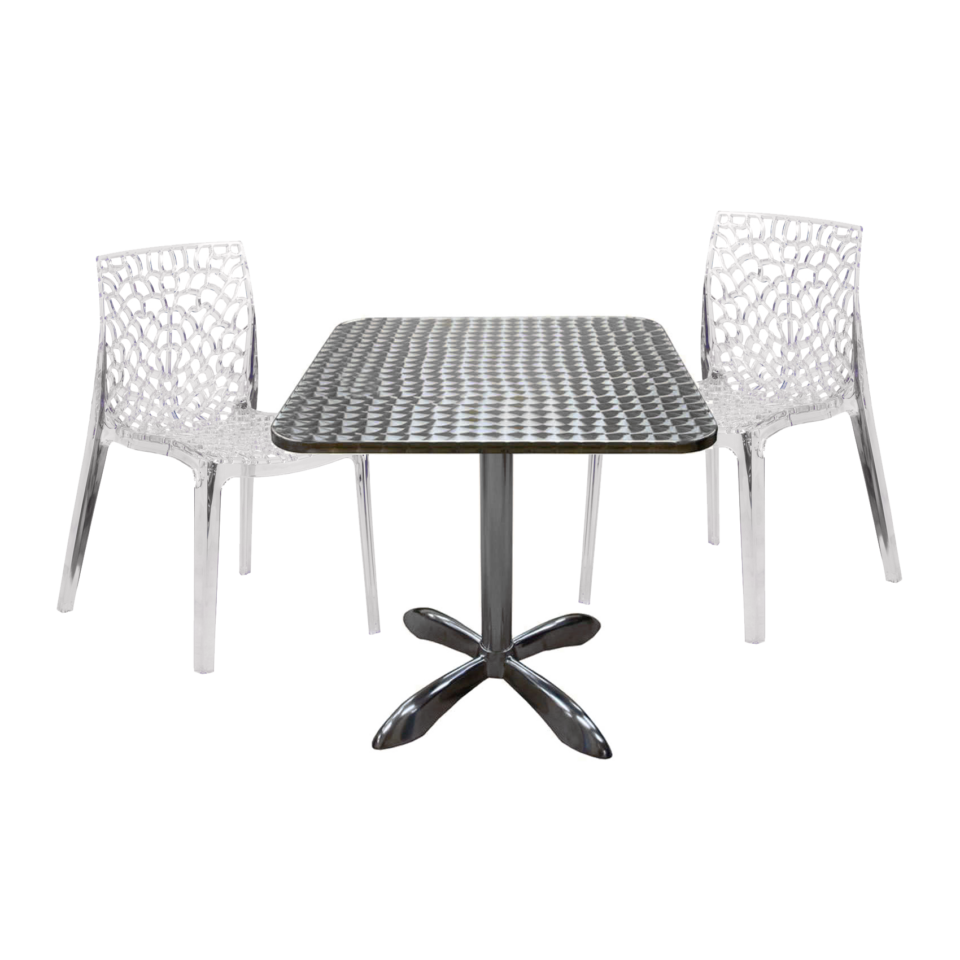 Aluminum Table with Artistic Crystal Stackable Chair