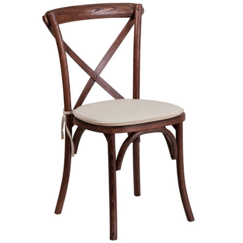 Cross Back Stackable Wood Chair with Padded Seat