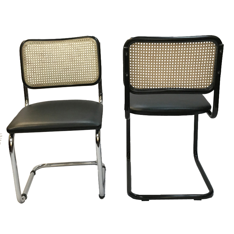 Breuer Metal Chair with Wicker Back and Hessian Fabric Seat 