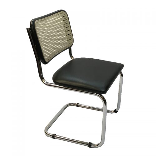 Breuer Metal Chair with Cane Back and Upholstered Seat