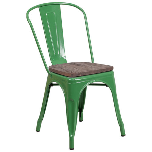 Bistro Style Metal Chair with Wood Seat