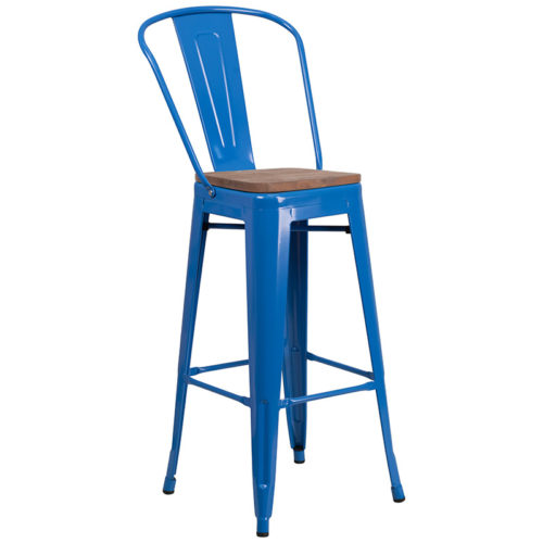 Bistro Style Metal Stool with Wood Seat