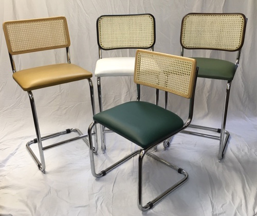 Breuer Metal Stool with Padded Seat and Cane Back