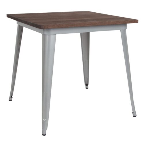 Rustic Metal Cafe Square Table with Wood Top Walnut