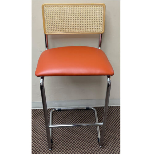 Breuer Metal Stool with Natural Cane Back and Padded Seat